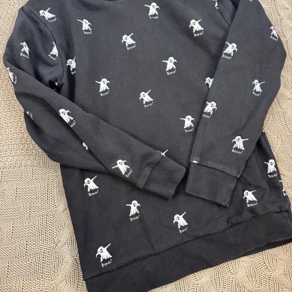 Denim & Flower Black Hoodie with Ghosts and “Boo” ~ 9/10 - Picture 3 of 11